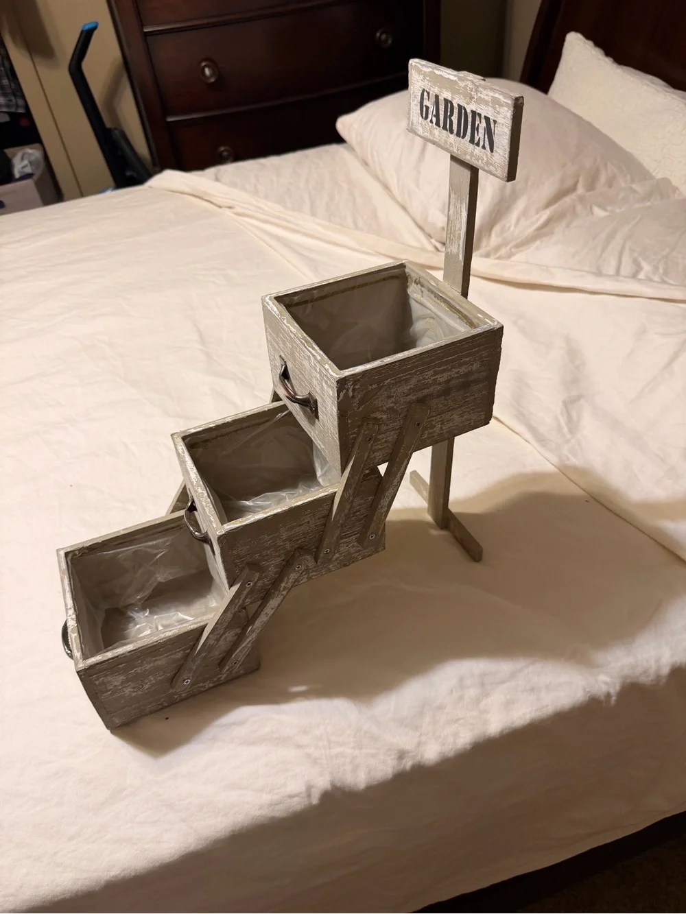New Rustic Garden Step Planter - Weathered Gray- mini 3 tiered gardening planter